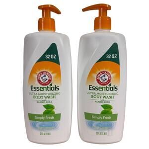 2x 32 oz Arm & Hammer Essentials Body Wash Simply Fresh Baking Soda Moisturizing